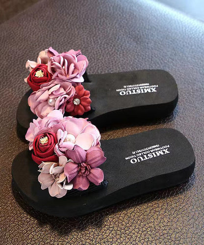 Boho Pink Floral Splicing Slide Sandals Peep Toe AG1003 shoe-CS240905