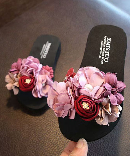 Boho Pink Floral Splicing Slide Sandals Peep Toe AG1003 shoe-CS240905