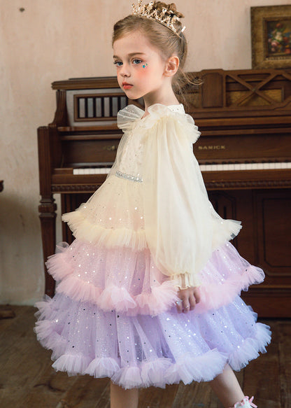 Boho Pink Sequins Tulle Girls Cake Mid Dress Fall RP046 ABC