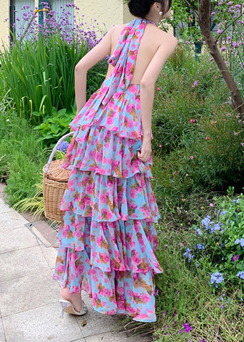 Boho Print Ruffled Halter Backless Beach Dress Summer EE1022 SH-LF-SDL240517