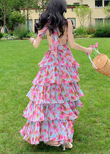 Boho Print Ruffled Halter Backless Beach Dress Summer EE1022 SH-LF-SDL240517