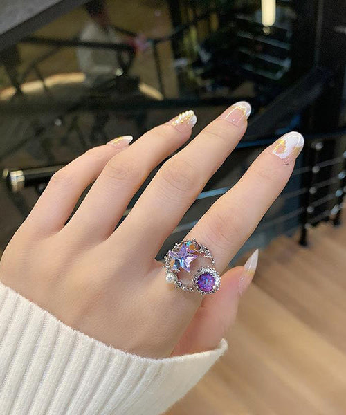 Star Rings Moon Pearl Boho Zircon Purple Copper FashionChic