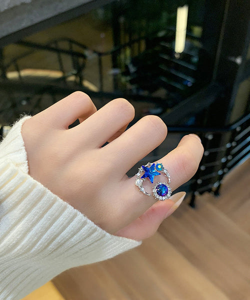 Star Rings Moon Pearl Boho Zircon Purple Copper FashionChic