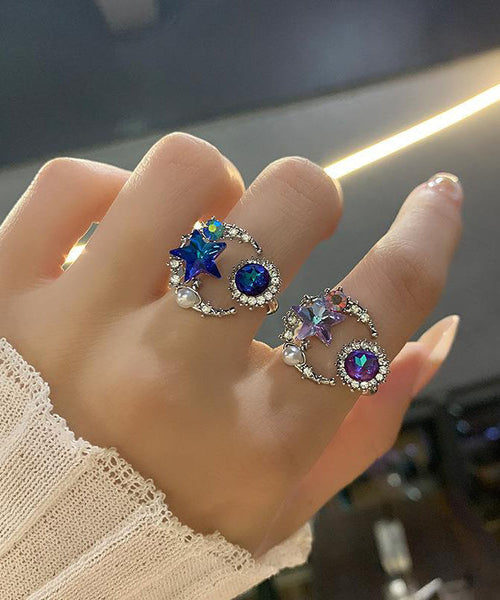 Star Rings Moon Pearl Boho Zircon Purple Copper FashionChic