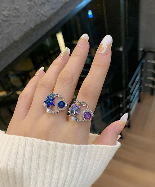 Star Rings Moon Pearl Boho Zircon Purple Copper FashionChic