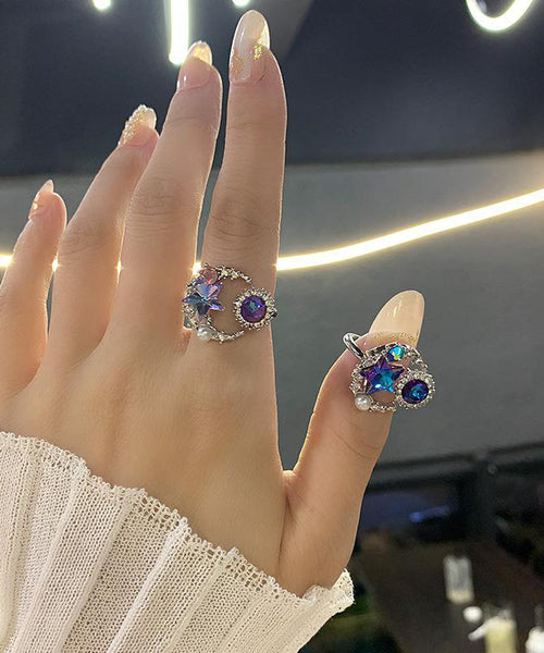 Star Rings Moon Pearl Boho Zircon Purple Copper FashionChic