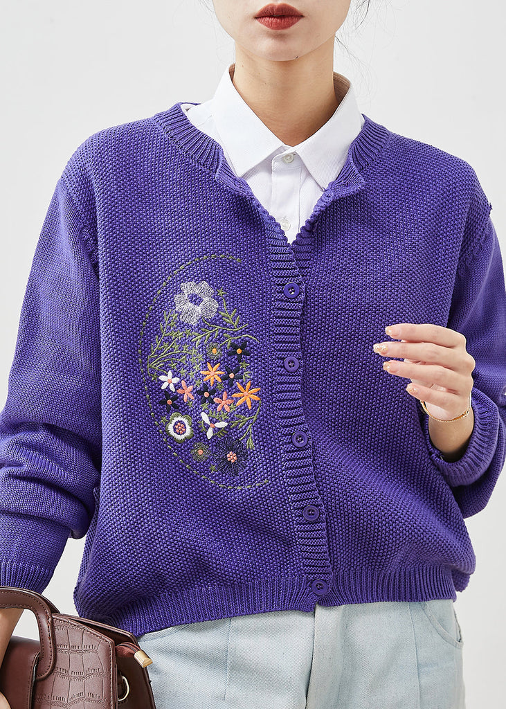 Boho Purple Embroidered Knit Cardigans Spring YU1041 Ada Fashion