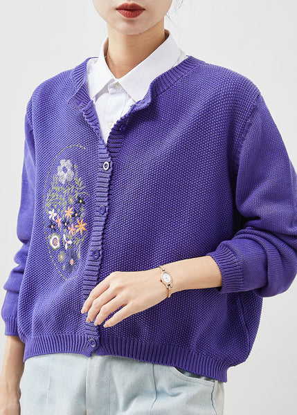Boho Purple Embroidered Knit Cardigans Spring YU1041 Ada Fashion