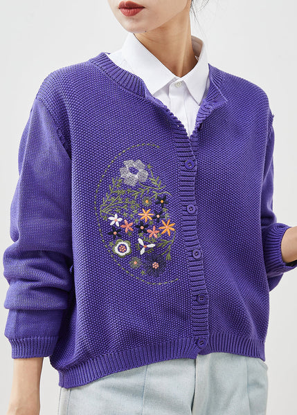 Boho Purple Embroidered Knit Cardigans Spring YU1041 Ada Fashion