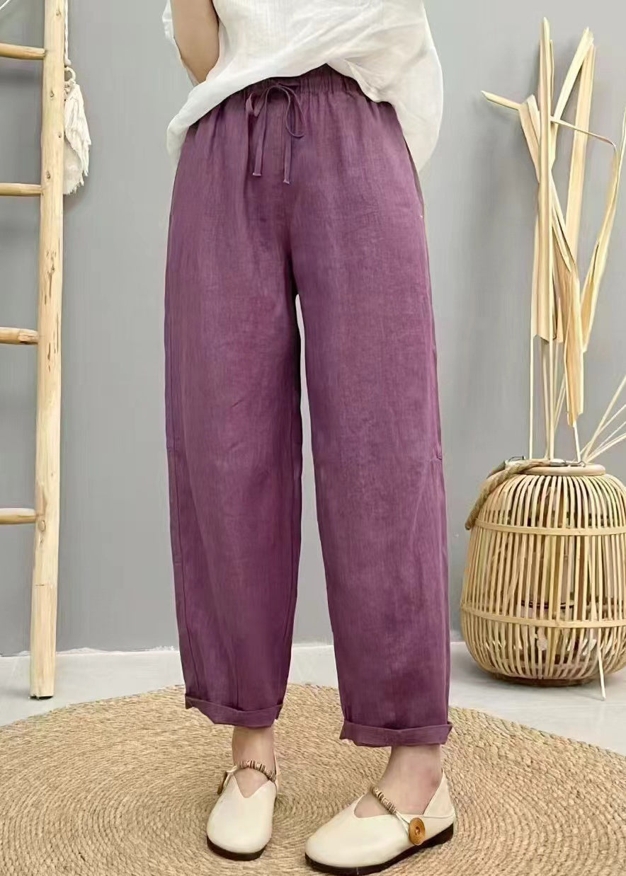 Pants Elastic Summer Waist Oversized Harem Linen Purple Boho FashionChic