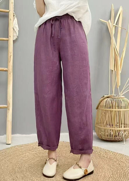 Pants Elastic Summer Waist Oversized Harem Linen Purple Boho FashionChic