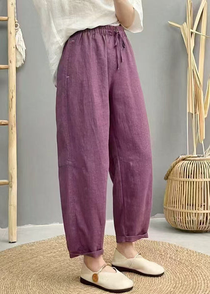 Pants Elastic Summer Waist Oversized Harem Linen Purple Boho FashionChic