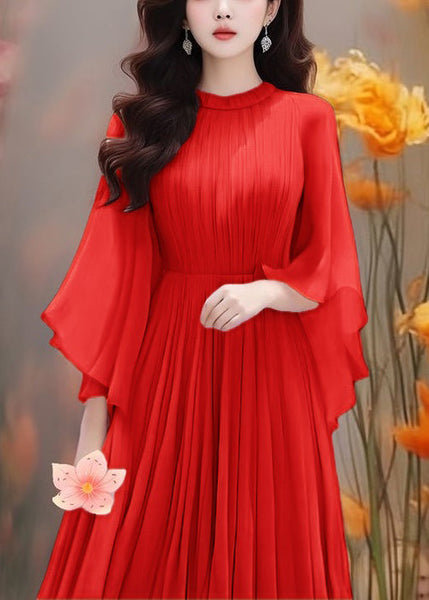 Boho Purple Solid Wrinkled Chiffon Dresses Butterfly Sleeve AA1022 Ada Fashion