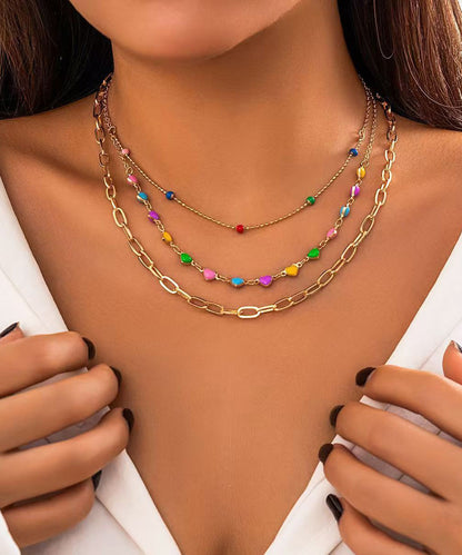 Boho Rainbow Alloy Beading Broken Silver Love Three Piece Set Princess Necklace RG014 ABC