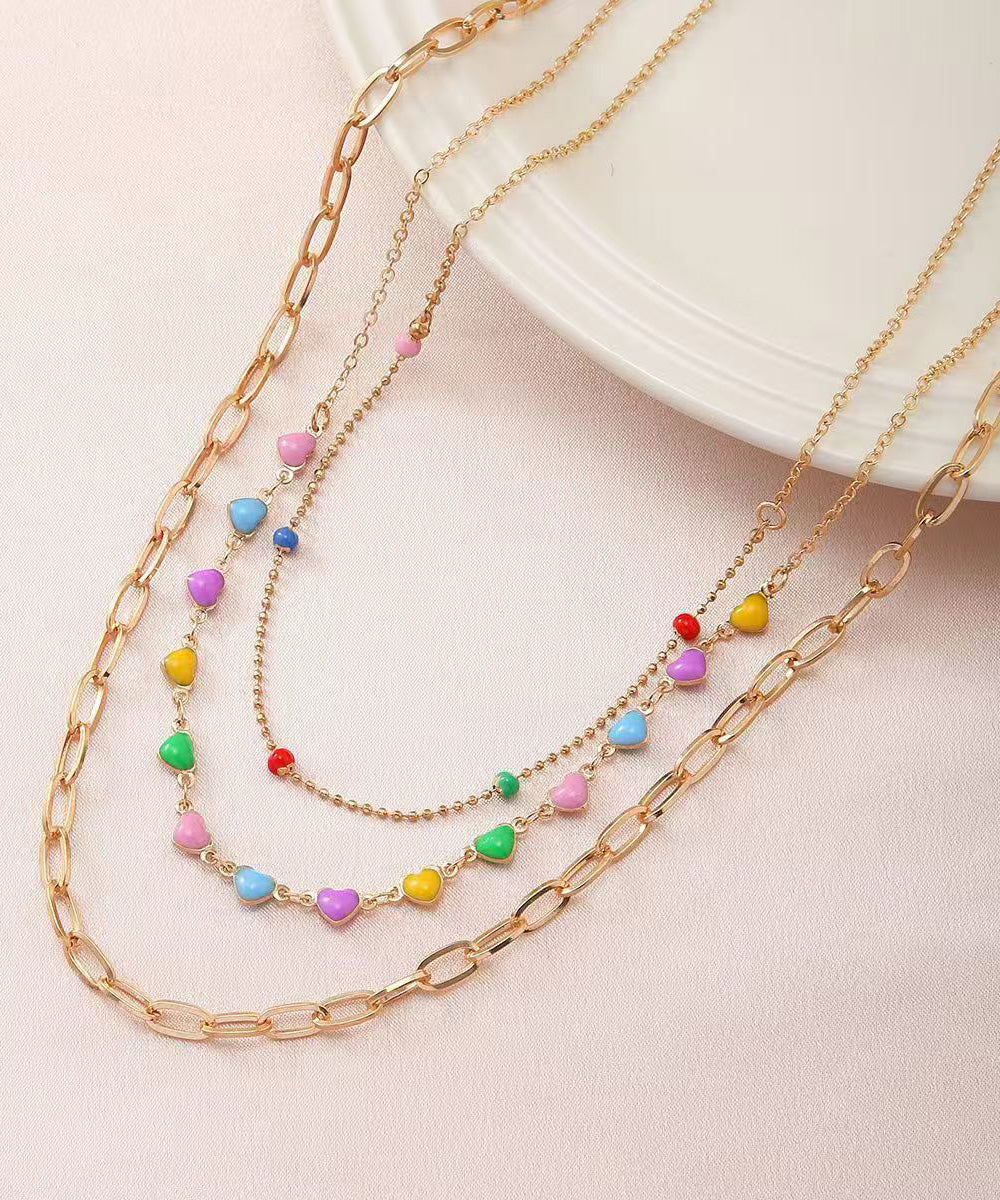 Boho Rainbow Alloy Beading Broken Silver Love Three Piece Set Princess Necklace RG014 ABC