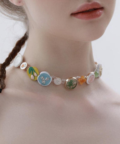 Boho Rainbow Alloy Beading Button Princess Necklace YD036 ABC