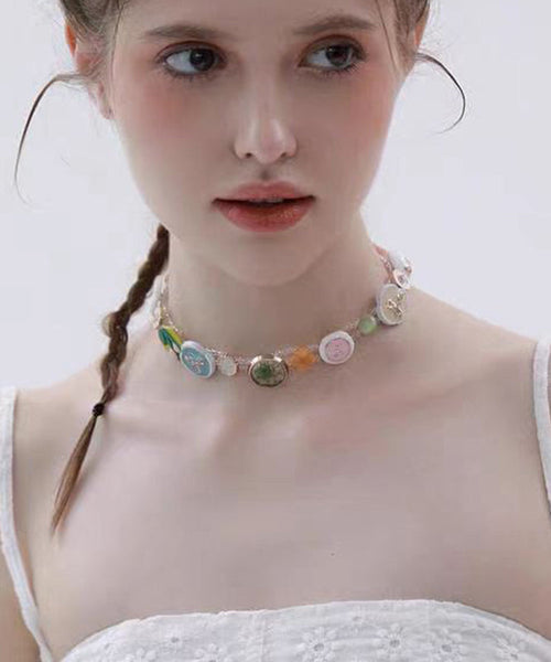 Boho Rainbow Alloy Beading Button Princess Necklace YD036 ABC