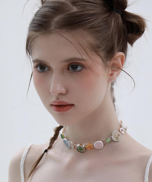 Boho Rainbow Alloy Beading Button Princess Necklace YD036 ABC