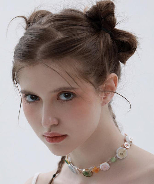 Boho Rainbow Alloy Beading Button Princess Necklace YD036 ABC