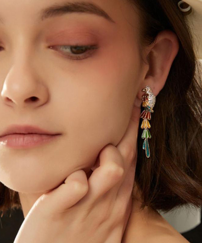 Tassel Zircon Overgild Parrot Rainbow Boho Earrings Drop Copper FashionChic