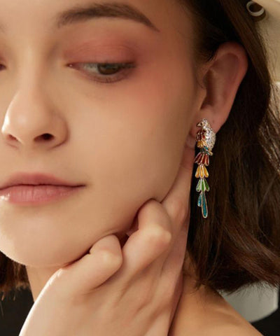 Tassel Zircon Overgild Parrot Rainbow Boho Earrings Drop Copper FashionChic