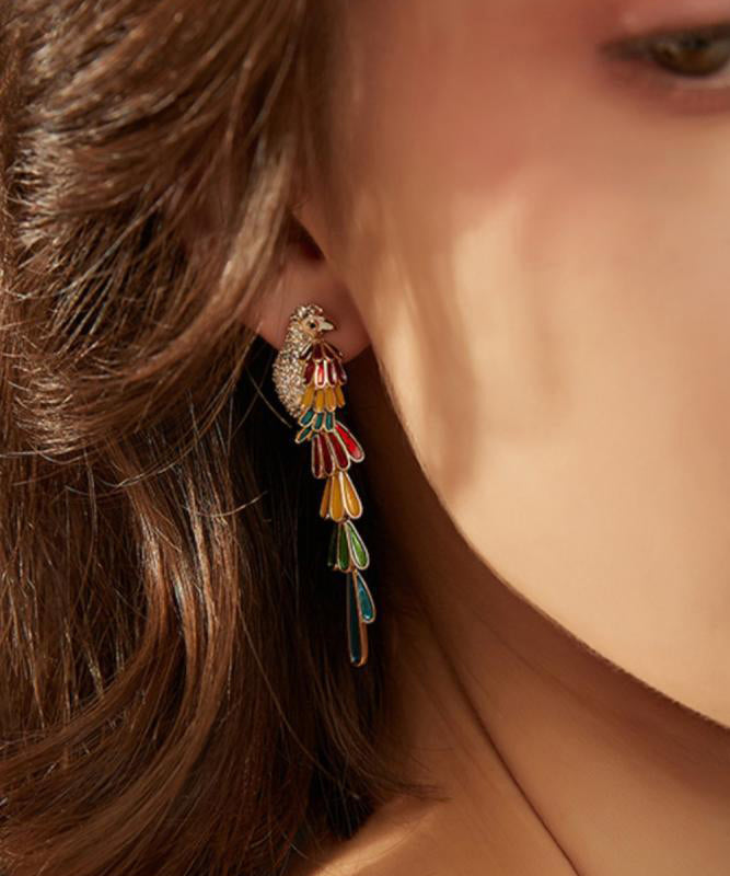 Tassel Zircon Overgild Parrot Rainbow Boho Earrings Drop Copper FashionChic