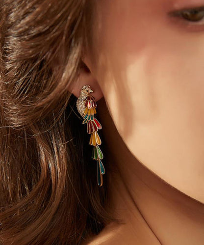 Tassel Zircon Overgild Parrot Rainbow Boho Earrings Drop Copper FashionChic