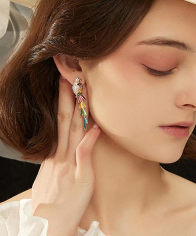 Tassel Zircon Overgild Parrot Rainbow Boho Earrings Drop Copper FashionChic