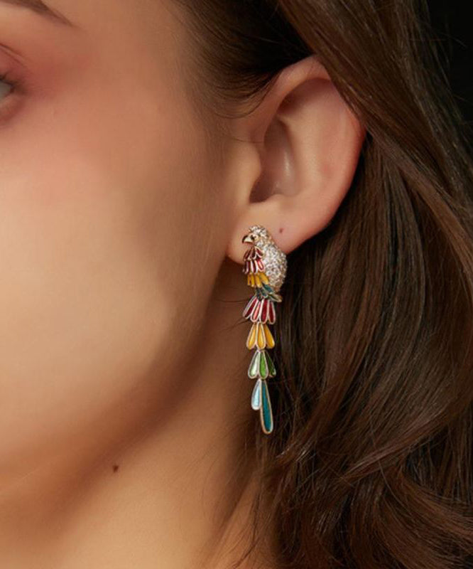 Tassel Zircon Overgild Parrot Rainbow Boho Earrings Drop Copper FashionChic