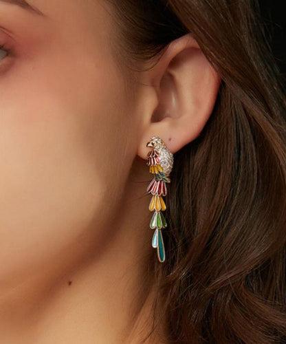 Tassel Zircon Overgild Parrot Rainbow Boho Earrings Drop Copper FashionChic