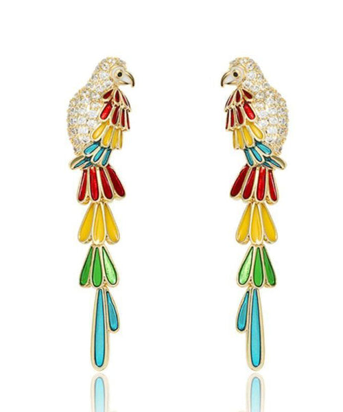 Tassel Zircon Overgild Parrot Rainbow Boho Earrings Drop Copper FashionChic