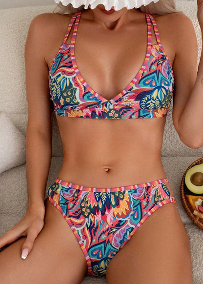 Boho Rainbow Print Patchwork Swimwear Two Pieces Sets VC050 WM-Beach-QQT240615