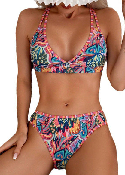 Boho Rainbow Print Patchwork Swimwear Two Pieces Sets VC050 WM-Beach-QQT240615