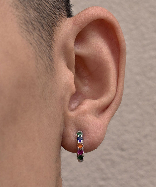 Boho Rainbow Sterling Silver Zircon Hoop Earrings QJ007 JEW-EAR241021