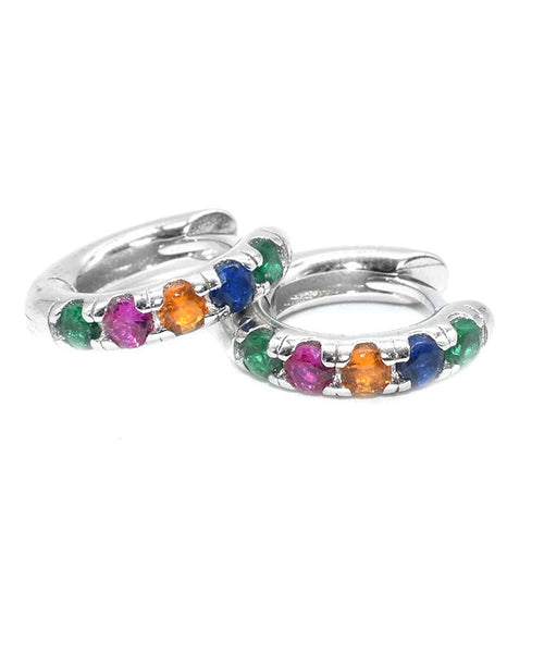 Boho Rainbow Sterling Silver Zircon Hoop Earrings QJ007 JEW-EAR241021
