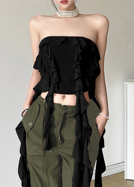 Boho Red Backless Ruffled Solid Cotton Tank Sleeveless KK078 SH-LF-VTP240602