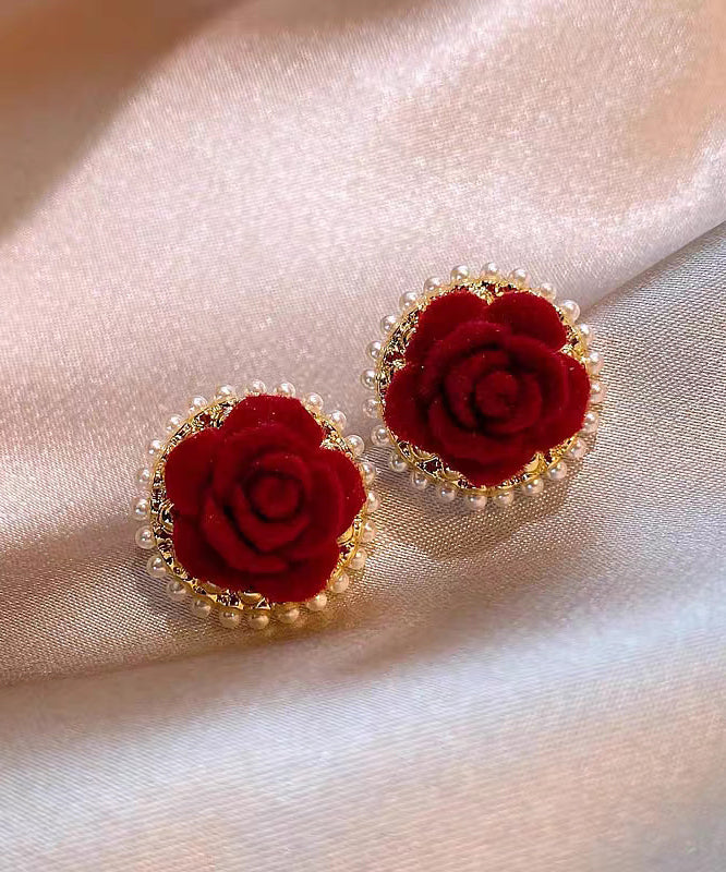 Boho Red Copper Alloy Pile Coating Floral Stud Earrings EY003 ABC