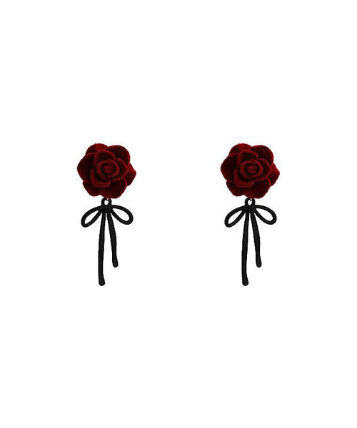 Boho Red Copper Alloy Rose Bow Flocking Stud Earrings YX022 ABC