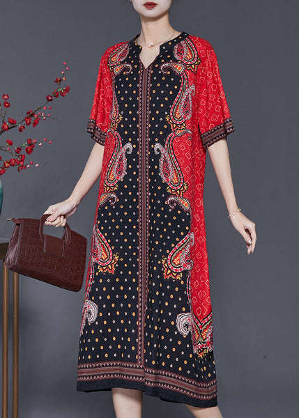 Boho Red V Neck Print Chiffon Holiday Dresses Summer SD1063 Ada Fashion