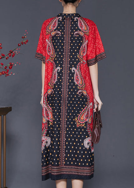 Boho Red V Neck Print Chiffon Holiday Dresses Summer SD1063 Ada Fashion