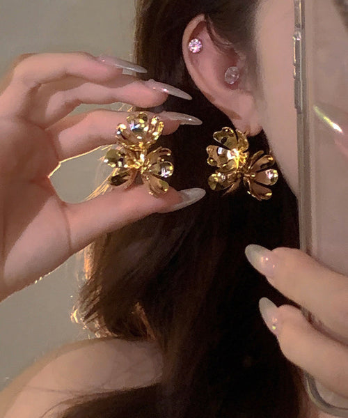 Floral Silk Stud Copper Boho Overgild Earrings FashionChic