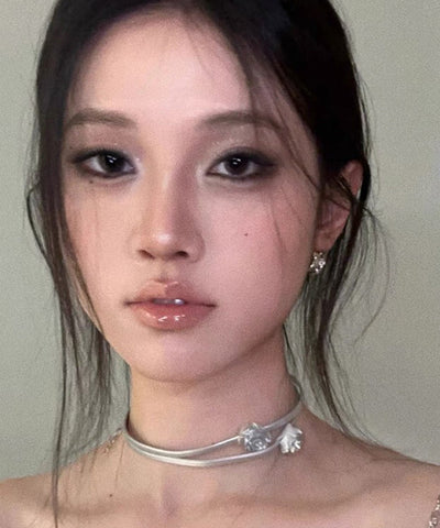 Double-Layer Boho Choker Rose Silk Stainless Steel FashionChic