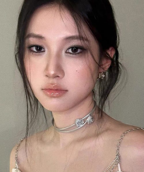 Double-Layer Boho Choker Rose Silk Stainless Steel FashionChic