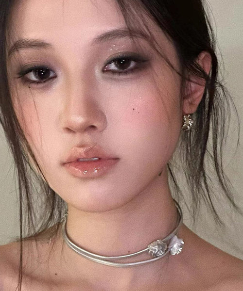 Double-Layer Boho Choker Rose Silk Stainless Steel FashionChic