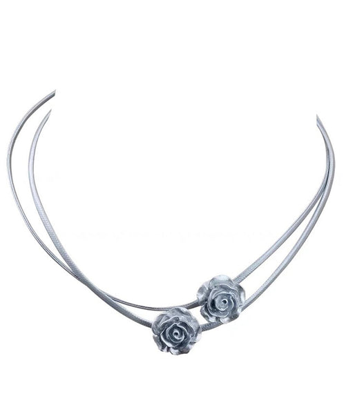 Double-Layer Boho Choker Rose Silk Stainless Steel FashionChic