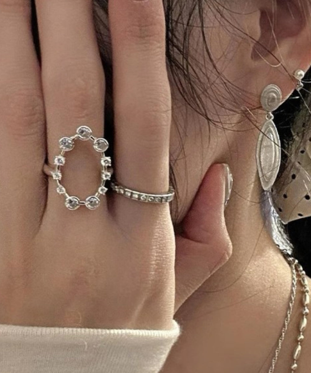 Stainless Rings Silk Set Zircon Steel Boho Three-Piece Open FashionChic