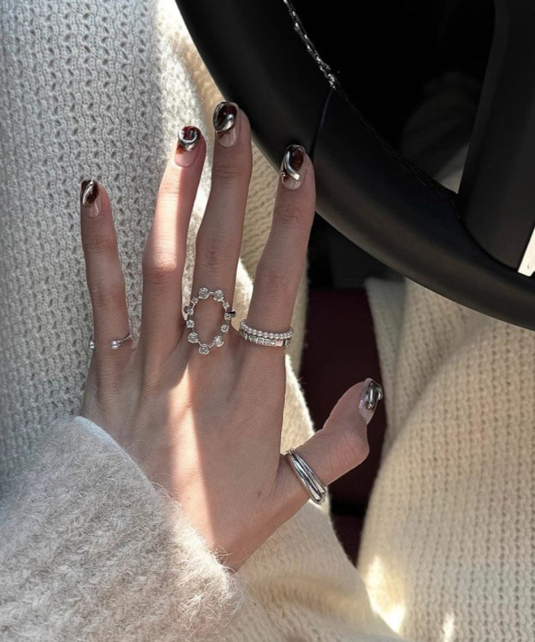 Stainless Rings Silk Set Zircon Steel Boho Three-Piece Open FashionChic