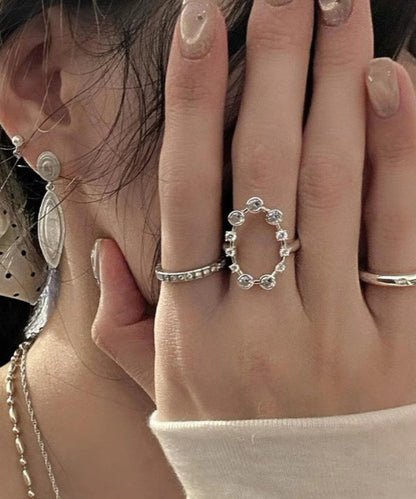 Stainless Rings Silk Set Zircon Steel Boho Three-Piece Open FashionChic