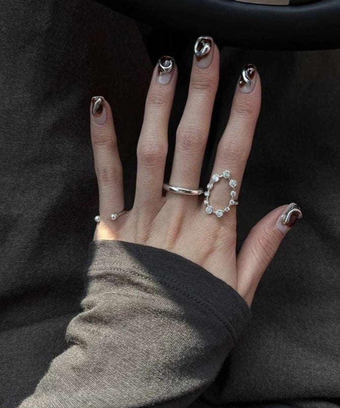 Stainless Rings Silk Set Zircon Steel Boho Three-Piece Open FashionChic