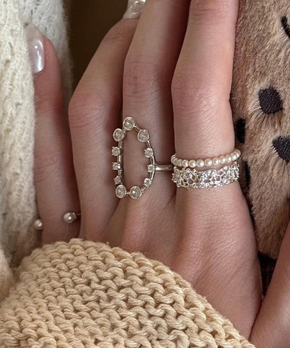 Stainless Rings Silk Set Zircon Steel Boho Three-Piece Open FashionChic